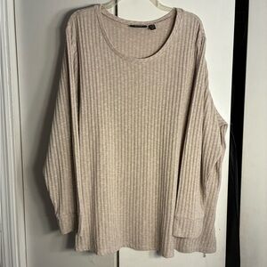 SUSAN GRAVER WEEKEND TAN Plus Sz RIBBED KNIT LONG SLEEVE TOP Minimalist Neutral
